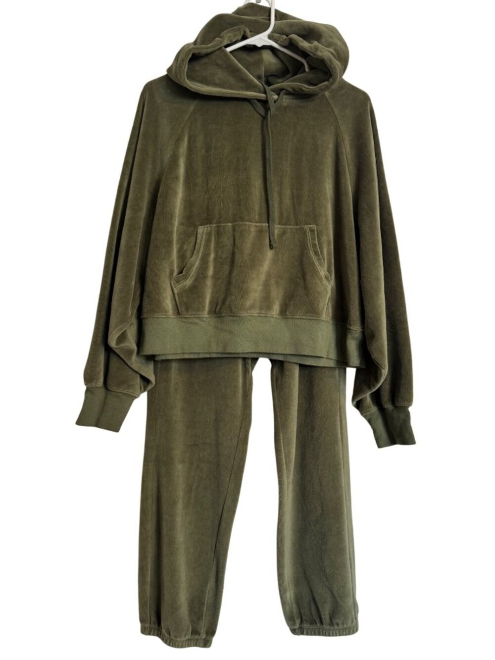 Unsubscribed Velour Olive Size Medium Two Piece Hoodie Jogger Pockets Lounge Wea